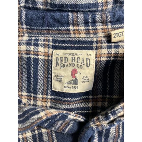 Red Head Flannel Button Up Shirt Blue Plaid Print Men’s Size 2XLT - Picture 4 of 7